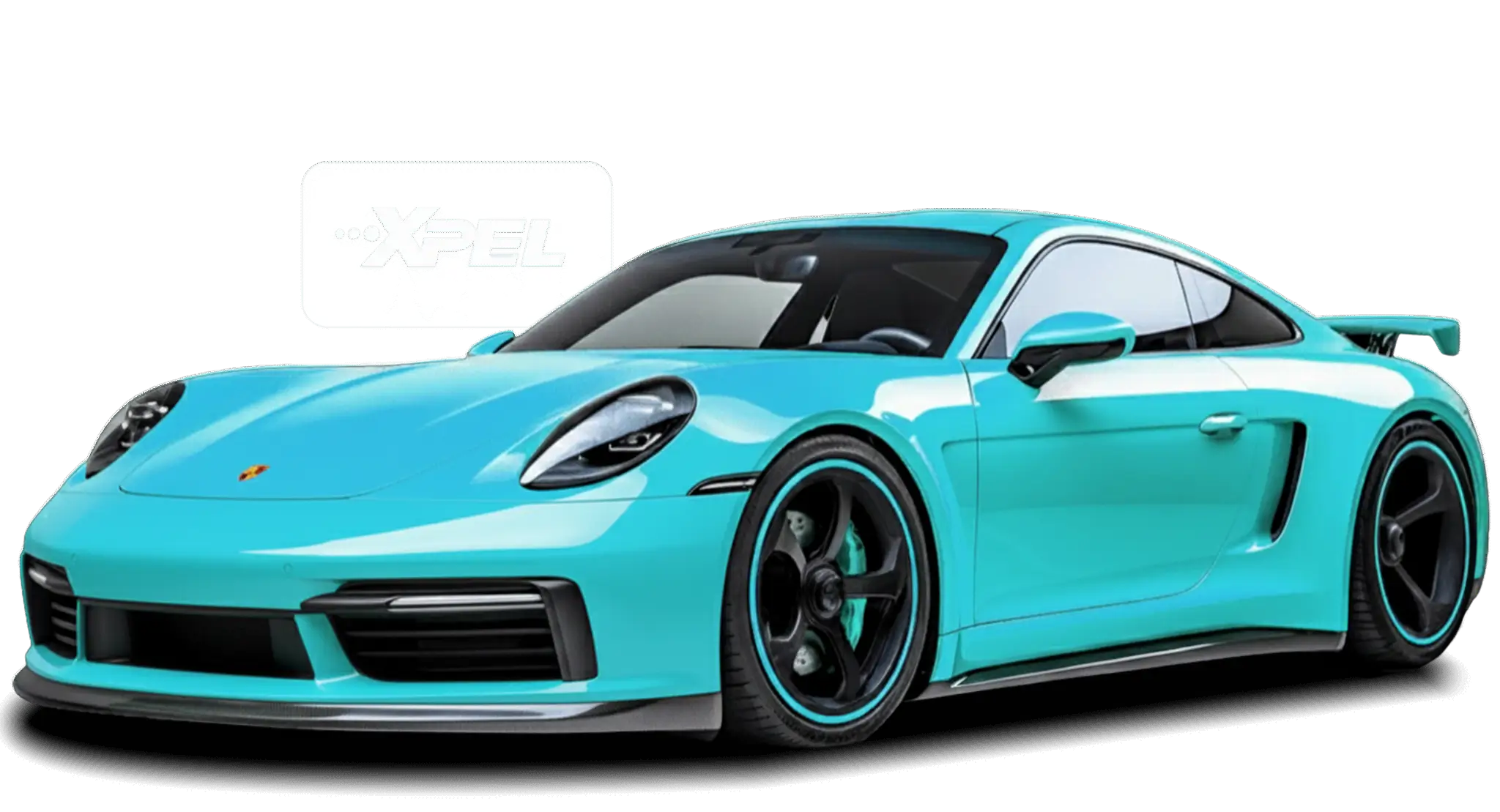 Turquoise Porsche sports car showcas with a glossy finish, used to promote premium XPEL PPF services and high-end installs | Rodeo Werkz Auto Restyling | Dallas, TX